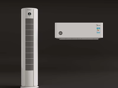 Modern Tower And Wall Mounted Air Conditioner Units In White Design 3d model