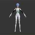 Anime Character With Blue Hair White Bodysuit And Black Green Accents Standing Gray Background