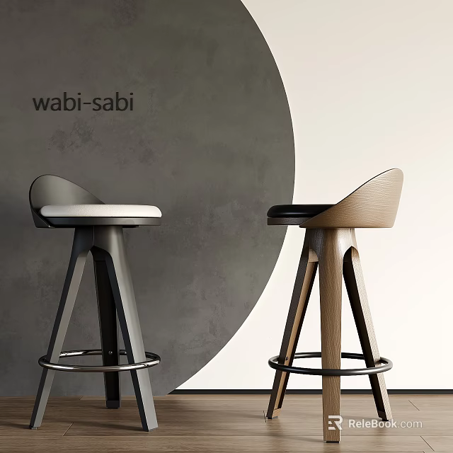 Wabi Sabi Style Bar Stools With Gray And Wooden Minimalist Design Elements 3d model 