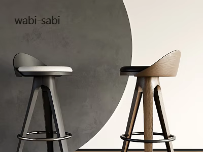 Wabi Sabi Style Bar Stools With Gray And Wooden Minimalist Design Elements 3d model