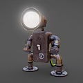 Vintage Industrial Metal Robot Character With Head Lamp And Mechanical Limbs