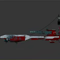 Aerospace Launch Support Tugboat With Rusted Red Blue Hull And Reflective Lights