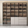 Modern Bookcase With Glass Doors Layered Shelves Built-in LED Lights And Storage Cabinets
