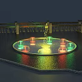 Garden Ornament With Floating Circular Design Colorful Lights And Water Reflections