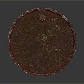 Red Rusty Industrial Metal Drum With Yellow Hazardous Waste Label