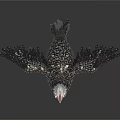 Black and white chicken with red comb spread wings standing on white background 3d model
