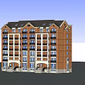 Red Brick Multi Storey Apartment Building With Balconies Windows And Dark Roof