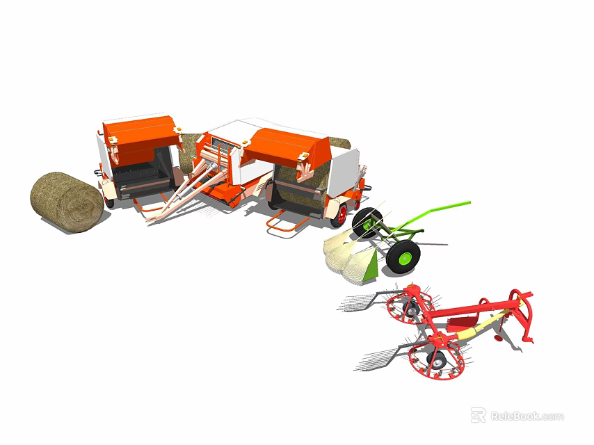 Orange And White Agricultural Industrial Equipment Including Baler Mower With Wheels And Blades 3d model 