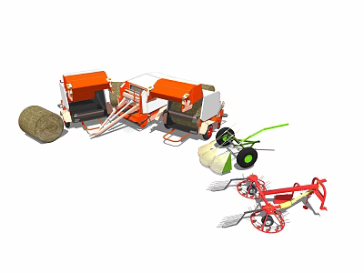 Orange And White Agricultural Industrial Equipment Including Baler Mower With Wheels And Blades 3d model