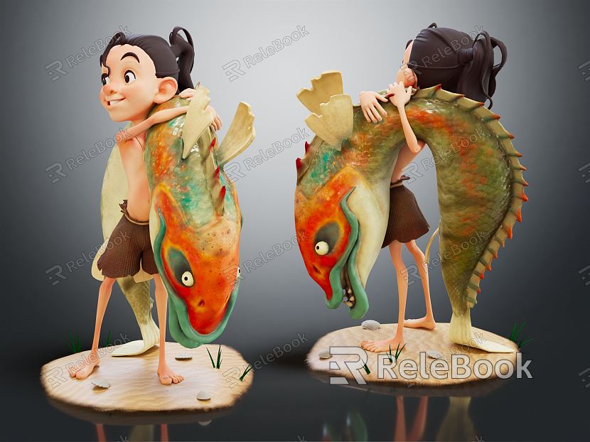 Modern game character fishing boy cartoon boy model