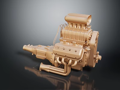 Golden Metal Engine With Exhaust Pipe Cylinders Air Intake And Shiny Surface 3d model Golden Metal Engine With Exhaust Pipe Cylinders Air Intake And Shiny Surface 3d model