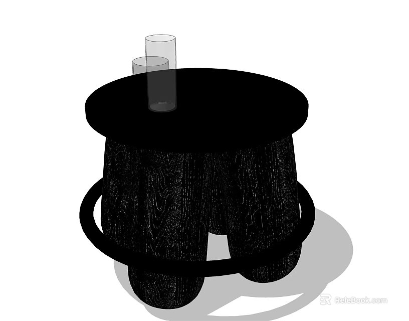 Black Round Wooden Side Table With Glass Cups And Circular Base 3d model