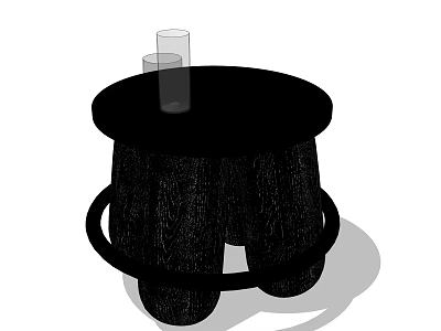 Black Round Wooden Side Table With Glass Cups And Circular Base 3d model