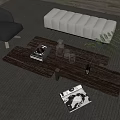 Modern Wooden Coffee Table With Magazines Glass Cups And Sofa In Living Room