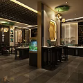 Modern Luxury Jewelry Store Interior Design With Display Counters And Chandeliers 3d model
