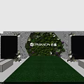 Stage Design With Green Grass Floor White Decorative Frame And Background Screens