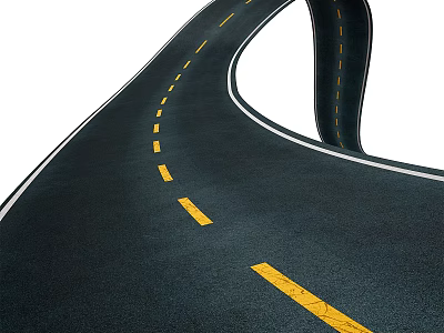Curved Road Infrastructure With Black Pavement Yellow Dividing Lines And White Edge Lines 3d model