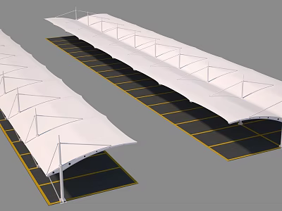 Outdoor Parking Lot White Sunshade Canopy Structure With Steel Frame And Waterproof Fabric 3d model