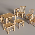 Wooden Table And Chair Set Simple Design With Multiple Chairs And Stools 3d model