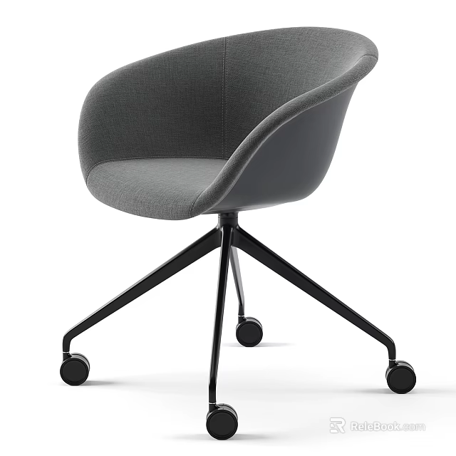 Modern Gray Curved Design Office Chair With Black Five-Star Base And Wheels 3d model 
