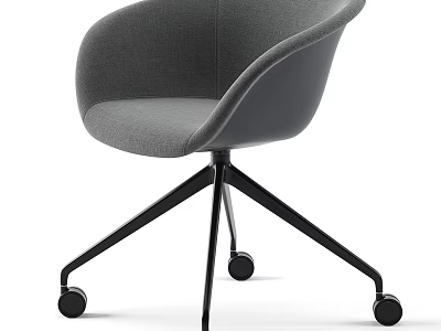 Modern Gray Curved Design Office Chair With Black Five-Star Base And Wheels 3d model