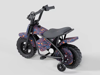 Modern Kids Bicycle With Colorful Patterns Sturdy Frame Black Seat And Training Wheels 3d model