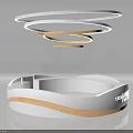 Modern Reception Desk With Curved Design White Countertop Gold Trim And LED Lights