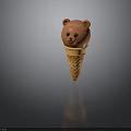 Orange Bear Head Shaped Ice Cream In Waffle Cone Isolated On Gray Background