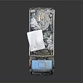 Blue Dump Truck Loaded With Tires And Other Items On Gray Background