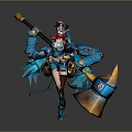 Steampunk Themed Game Character With Blue Mechanical Armor Large Axe And Goggles 3d model