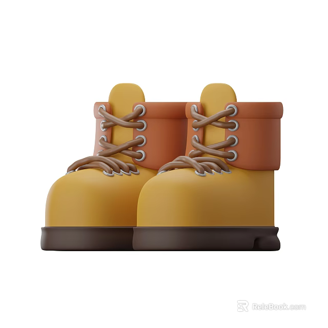 Yellow Boots With Brown Laces And Collar Dark Sole Simple Design 3d model 