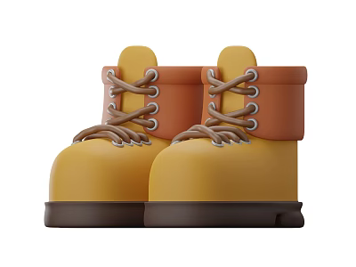 Yellow Boots With Brown Laces And Collar Dark Sole Simple Design 3d model