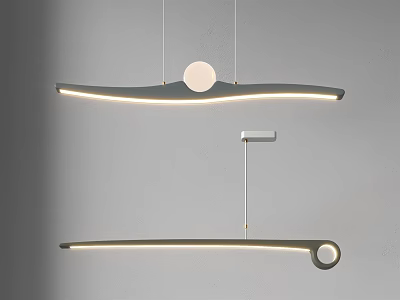 Modern Pendant Lights With Long Strip Design Circular Accent And Ring Detail 3d model