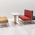 Modern Seating Set With Beige And Red Benches Marble Table And Metal Frames 3d model