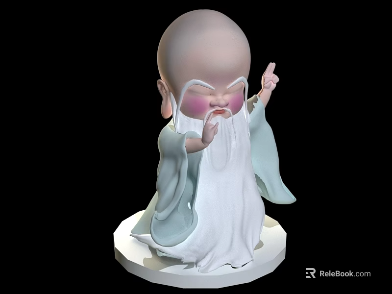 3D Model Game Movie Character Bald Elder Long Beard White Robe Light Blue Sleeves Gesture 3d model 