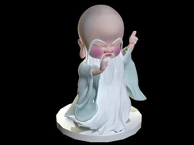 3D Model Game Movie Character Bald Elder Long Beard White Robe Light Blue Sleeves Gesture 3d model