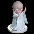 3D Model Game Movie Character Bald Elder Long Beard White Robe Light Blue Sleeves Gesture