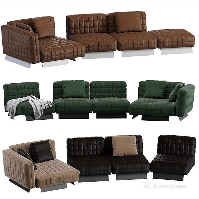Modern Modular Sofa Set With Brown Green Black And Beige Seating Units 3d model