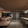 Modern Dining and Living Room Interior with Wooden Ceiling Sofa Set and Large Windows