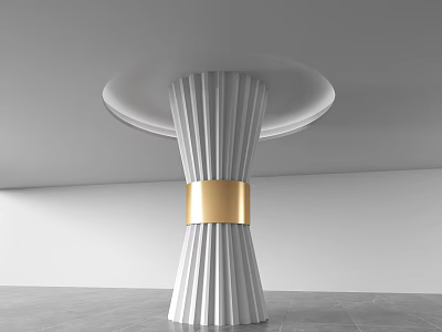 Fluted White Column With Gold Band And Circular Top In Modern Minimalist Interior 3d model