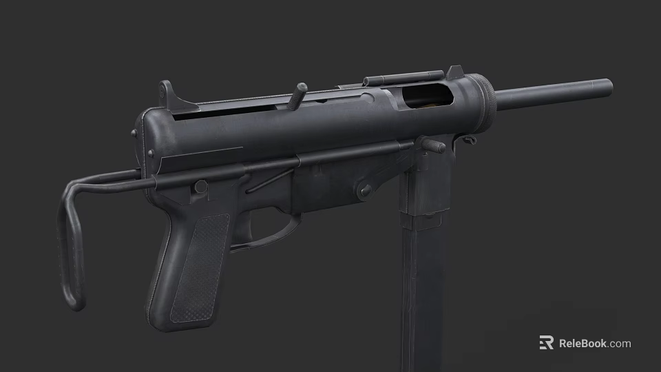 Detailed Tactical Black Submachine Gun With Long Barrel And Detachable Magazine 3d model 