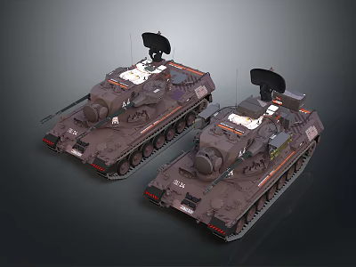 Military Tanks With Antenna Cannon Dark Camouflage Heavy Tracks Design 3d model