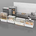 Bakery Glass Display Cases With Pastries Ovens And White Tiled Wall Setup