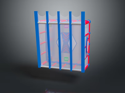 Transparent Storage Rack With Blue Red Vertical Bars And Cross Pattern For Home Organizing 3d model