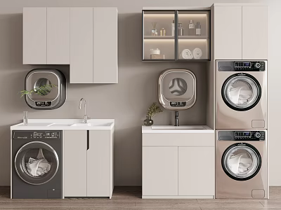 Modern Bathroom Cabinetry with Sink Washing Machines and Storage Cabinets 3d model