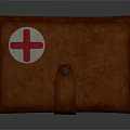 Brown Leather First Aid Kit With Red Cross Symbol And Strap Closure