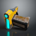 Yellow Sci Fi Pistol With Blue Glowing Component And Magazine Box Design 3d model
