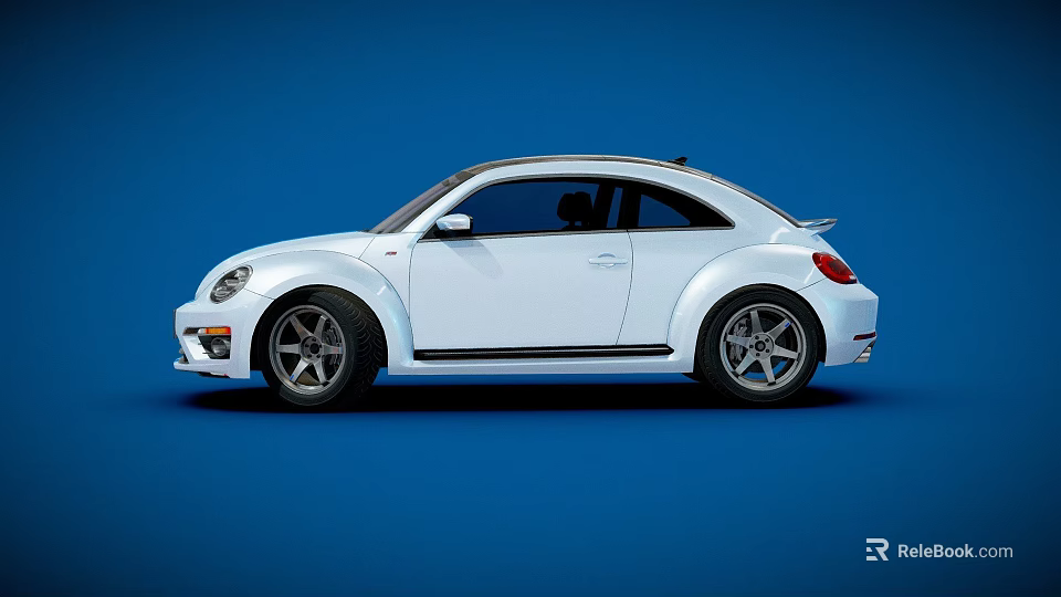White Volkswagen Beetle Two Door Car With Sporty Wheels And Sleek Design 3d model 