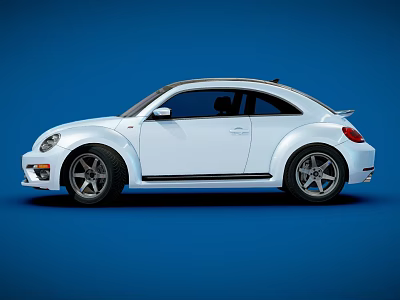 White Volkswagen Beetle Two Door Car With Sporty Wheels And Sleek Design 3d model