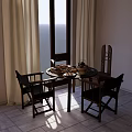 Dining Table Set With Chairs And Sea View Window In Natural Light